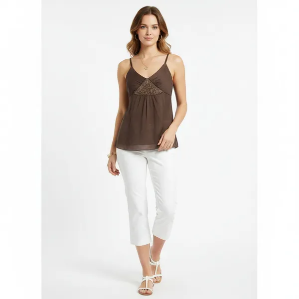 Kaelyn Max 100% Silk Brown Embellished Sleeveless Tank NEW M - Image 10