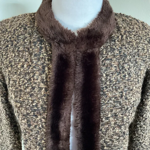Rabbit Rabbit Rabbit Brown Bouclé Jacket with Faux Fur Trim Size 2 - Image 3