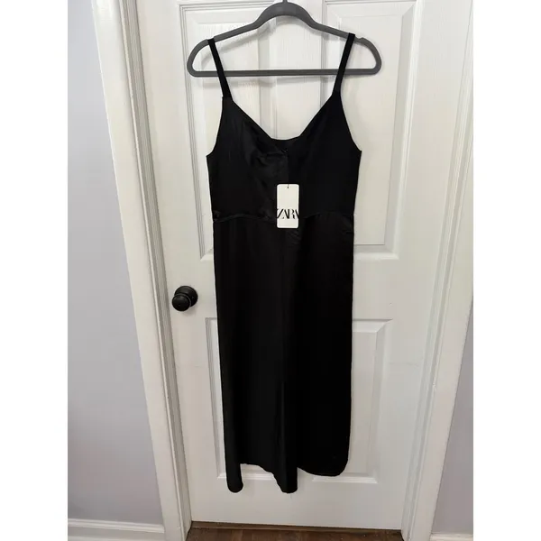 Zara Black Midi‎ Slip Dress V-Neck Spaghetti Strap 8740/162/800 XS - Image 2