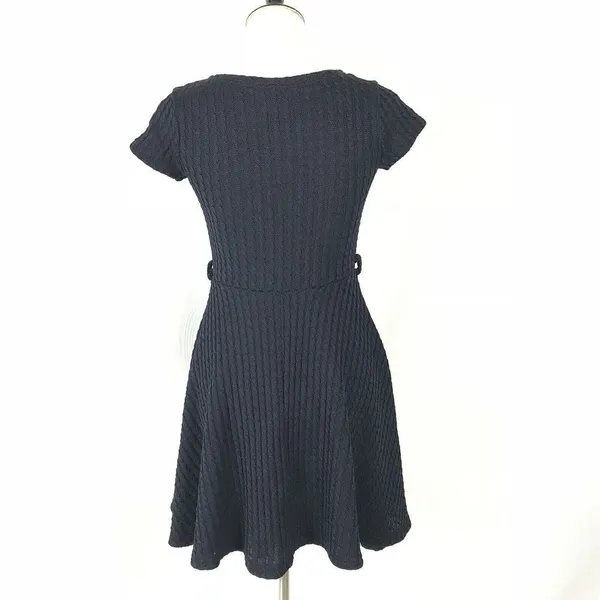 Gracia Cable Knit Textured Skater Mini Dress Fit Flare Black Scoop Neck S - Image 7