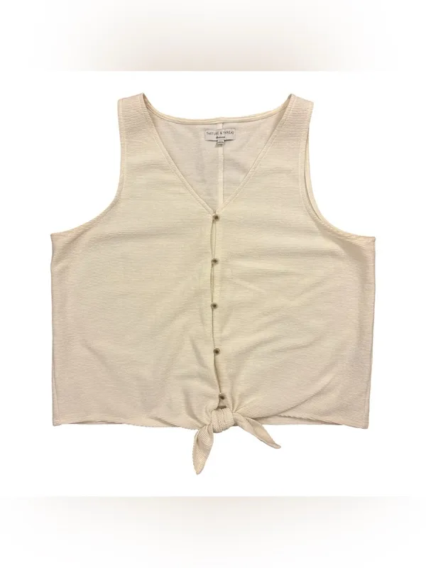 Madewell Texture & Thread XXL Cream Ribbed Knit Tie Front Top 100% Cotton - Image 2