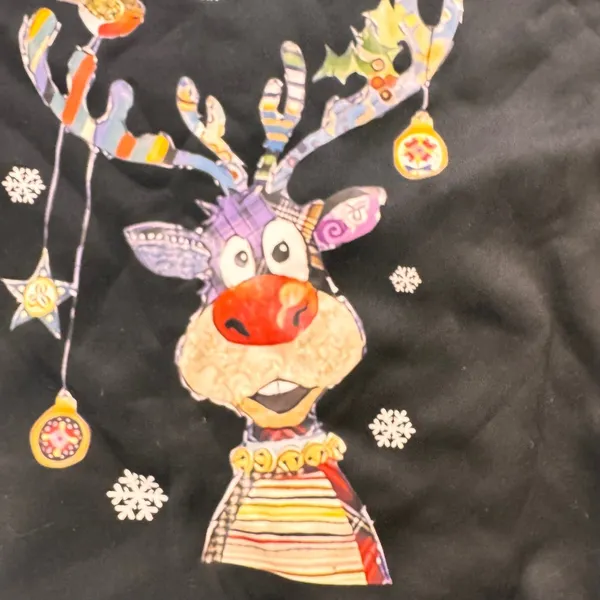Black Reindeer‎ Christmas Crewneck Sweatshirt Fun Holiday Festive Ugly Sweater - Image 2