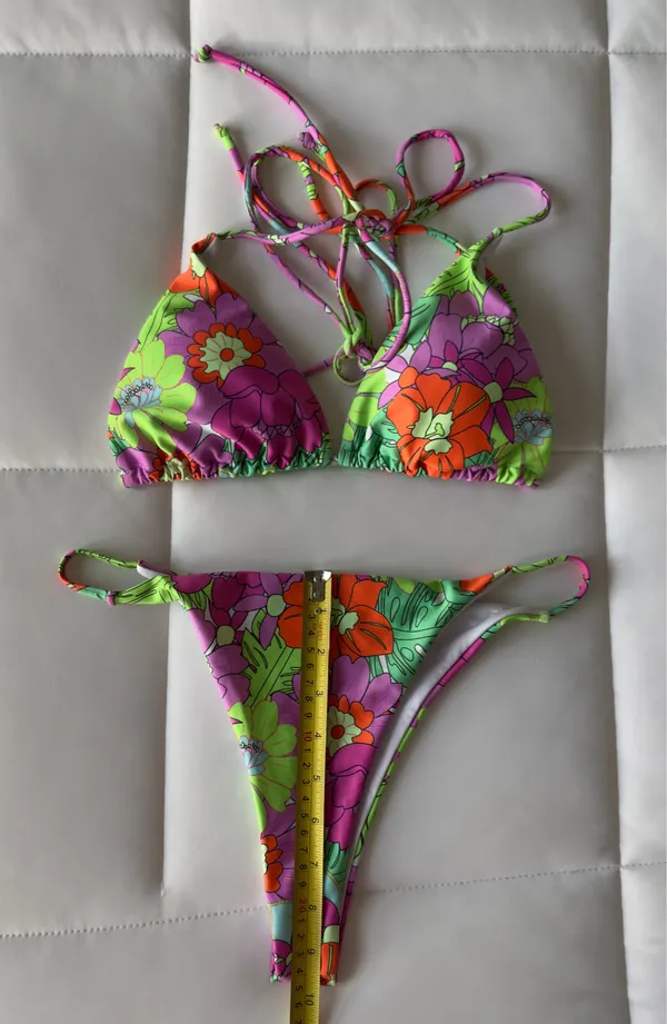 Colorful Tropical Floral String Bikini Set XS - Image 4