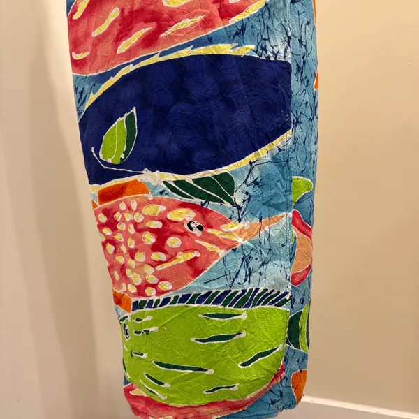 VTG Jams World Rainbow Fish Batik Print Wrap Midi Skirt Cover Up Small Tropical - Image 6
