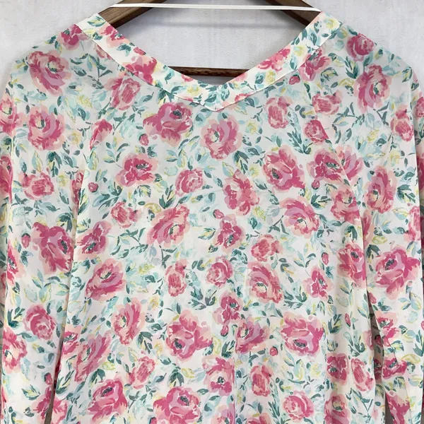 Lauren Conrad Floral‎ Blouse Women Medium Flowy Cottage Feminine Dainty Coquette - Image 7