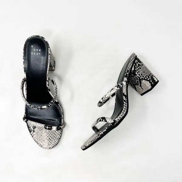 [A New Day] Snake Print Snakeskin Faux Leather Strappy Chunky Block Heels Sz 10 - Image 3