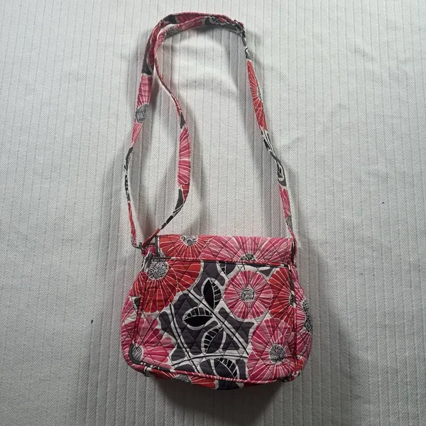 Vera Bradley Floral Quilted Crossbody Shoulder Bag Pink Gray Cotton Purse - Image 5
