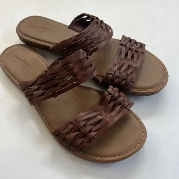 Universal Threads Women's Addie Double Strap Slide Sandals 8 Flats Brown Beachy - Image 6
