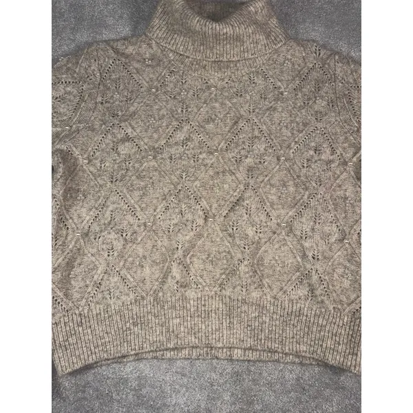 broadway 33 pearl embellished sweater wool blend Medium Turtle Neck - Image 3