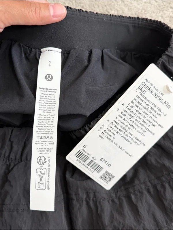 NWT Lululemon Crinkle Nylon High-Rise Mini Skirt Skort Lightweight in Black S - Image 9