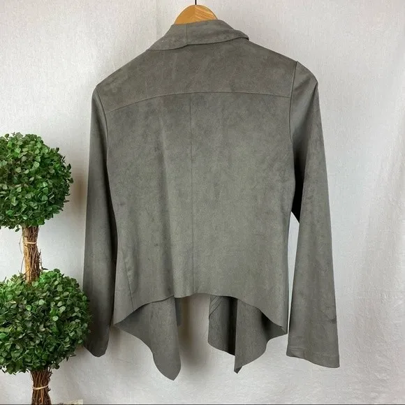 Bagatelle Gray Faux Suede Open Front Long Sleeve Drape Neck Jacket M - Image 4