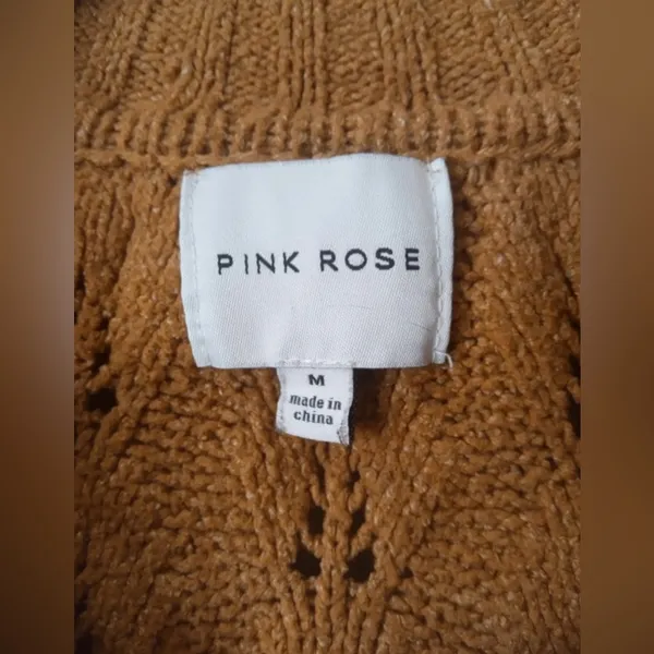 Pink Rose Camel Brown Open Knit Collared Cropped Sweater -‎ Size M - Image 10