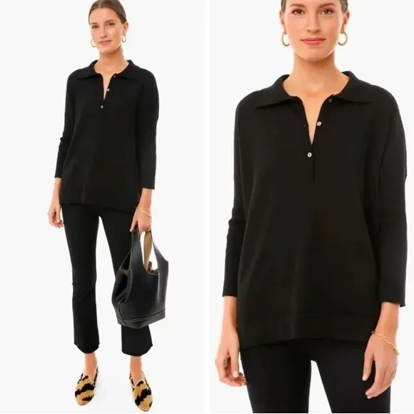 Tuckernuck Black Linen Blend Clayton Knit Polo‎ Top Size XS/S - Image 2
