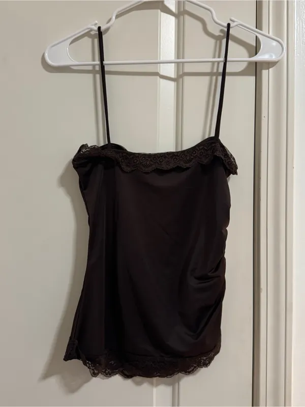 Mango Brown Lace-Trim Satin Cami - Image 3