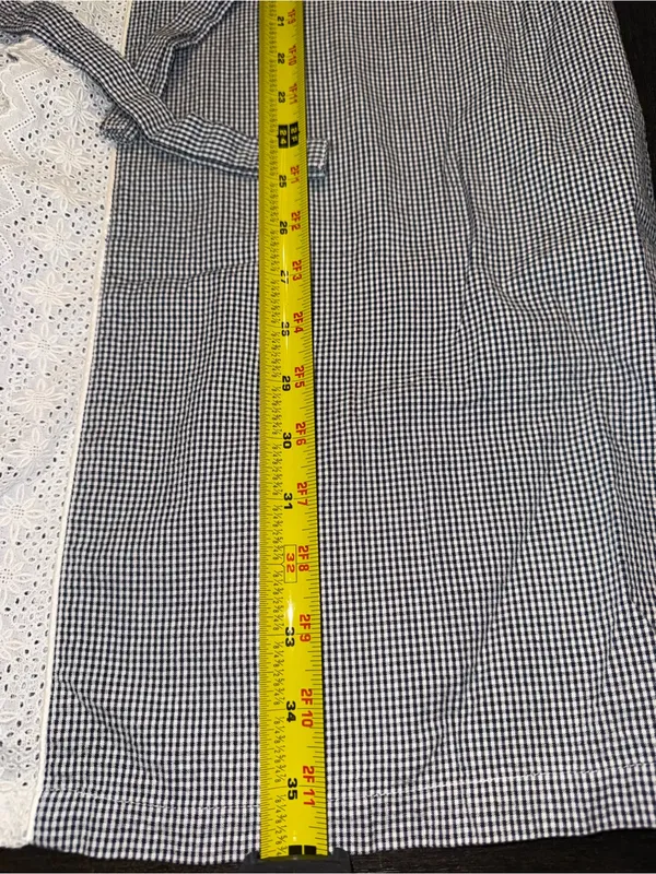 Eileen West Blue Gingham Cotton Robe White Lace Trim Tie Waist Cover Up - Image 6