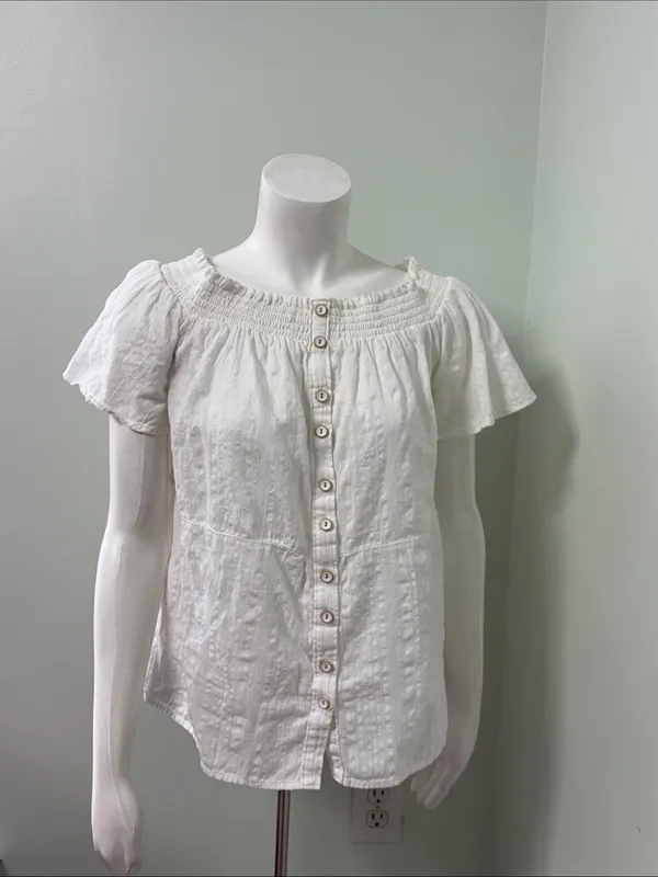 ANTHrOPOLOGIE Lucille White Off Shoulder Top medium - Image 6