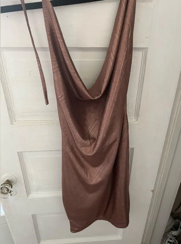 Revolve DNA Cowl Neck Rose Gold Mini Dress - Image 3