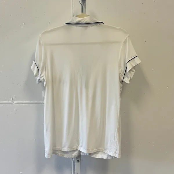 Eberjey Gisele Short Sleeve Pajama Top White Navy Piping Modal Size Medium - Image 2