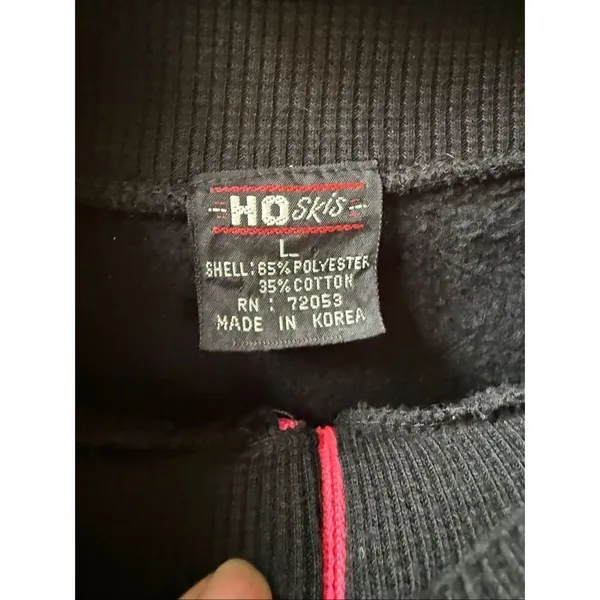 Vintage 80s 90s Ho Skis 1/4 Zip Tunic Sweatshirt Black Neon Pink Blue L - Image 5