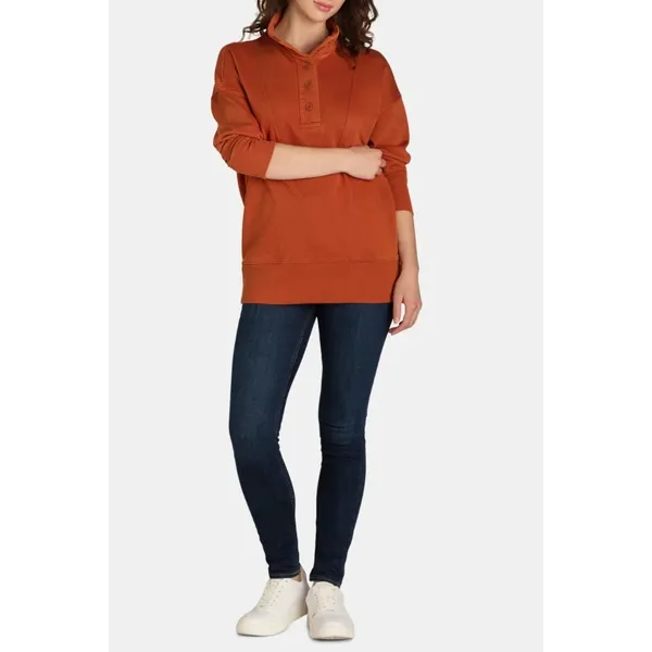 Time and Tru Womens Sweatshirt Size M Auburn Sun Washed Mock Neck Button Placket - Image 6