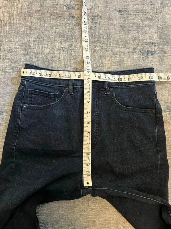 Express Dark Blue High Rise Asymmetrical Distressed Hem Skinny Jeans Size 4R - Image 8