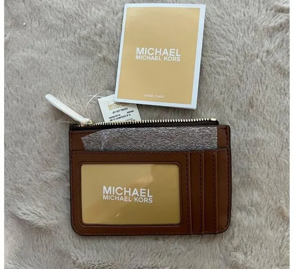Michael Kors Jet Set Small Brown Coin Pouch W/ ID Window Monogram Leather Wallet - Image 4