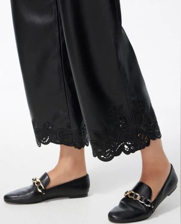 NWT Chico's Faux Leather Cutwork Hem Wide Leg Trousers Black US Size 16 - Image 3