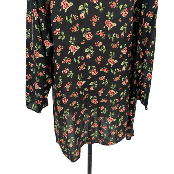ASOS Floral Print‎ Black Pink Green Button Front Mini Tunic Dress Size US 12 - Image 9