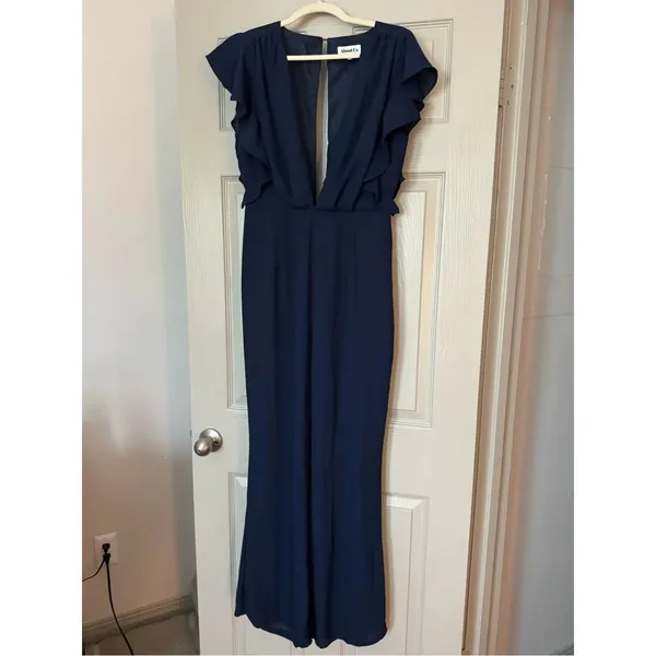 About Us Navy Ruffle Jumpsuit - Image 2