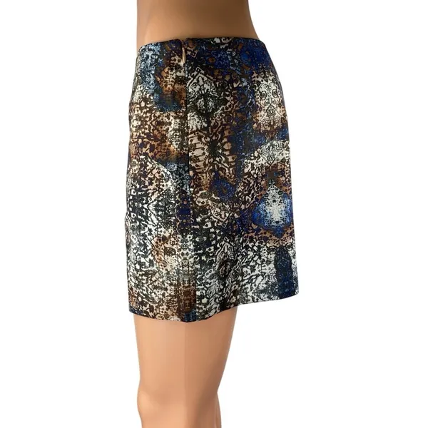 Tiger Mist Multicolor Damask Print Side Zip Slit Straight Mini Skirt Size S - Image 2