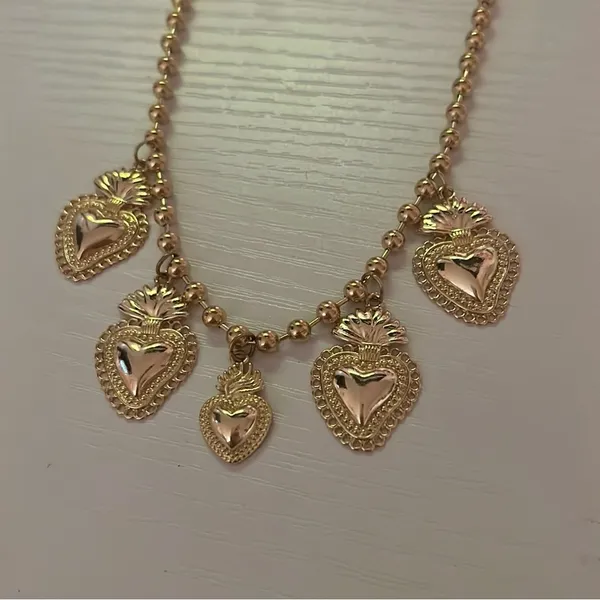 Gold Heart Multi Charm Pendant Beaded Necklace - Image 3