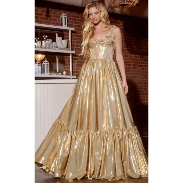 Jovani Metallic‎ Lamé Tie-Strap Boho Gown Size 4 - Image 2