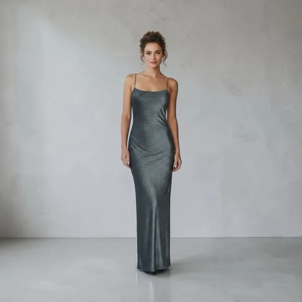 City Triangles Y2K 90s Minimalist Shimmer Open Back Column Maxi Dress Silver Black Size M Read - Image 2
