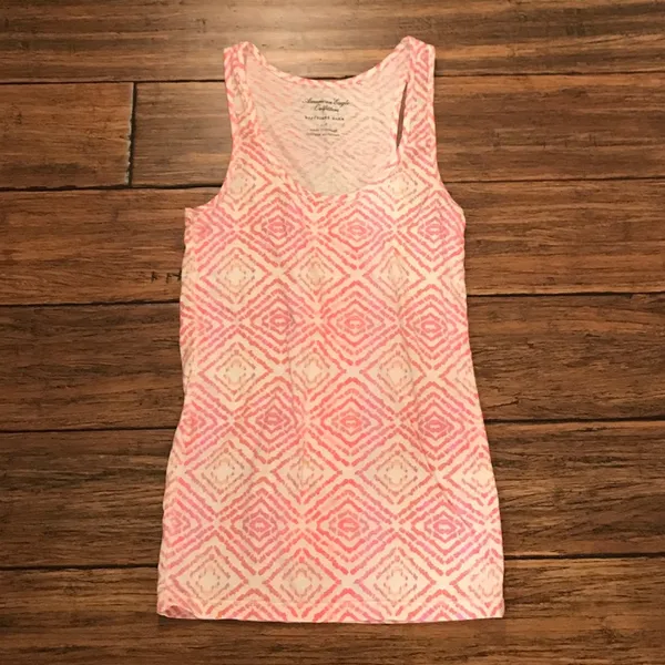 American Eagle Boyfriend Tank Top Neon Pink Purple Geometric Print AEO Size S - Image 2
