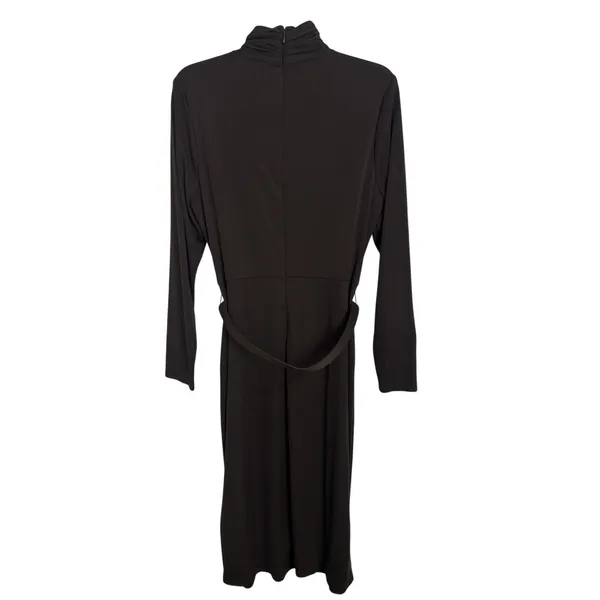 NWOT Lauren Ralph Lauren Brown Belted Mockneck Jersey Dress 14 Stretch - Image 3