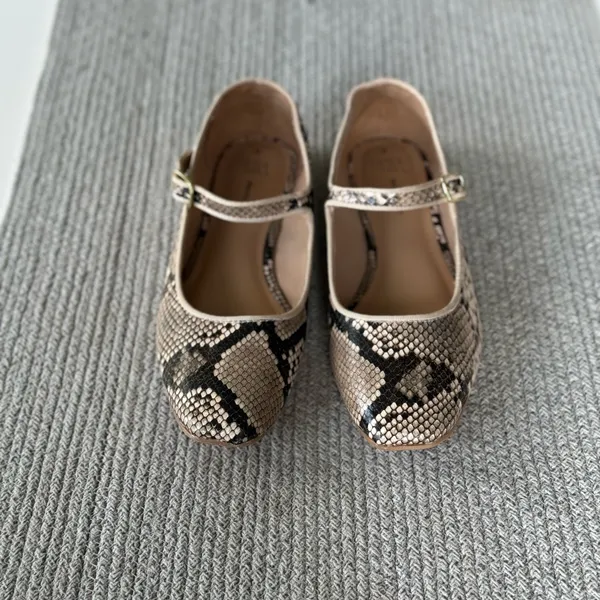 Time and Tru Black Brown White Snakeskin Square Toe Maryjane Ballet Flats Sz 8 - Image 3
