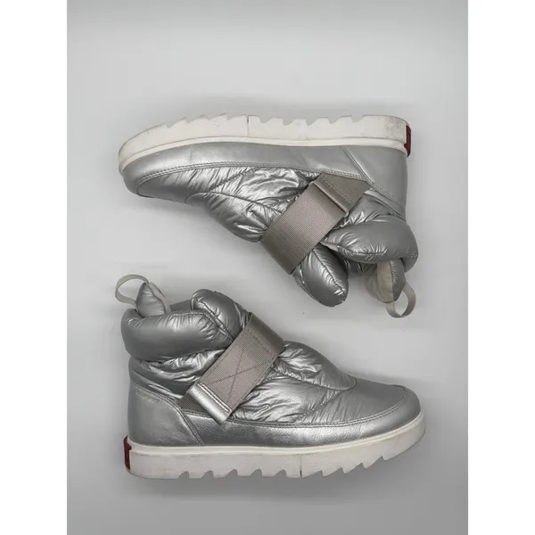 Sorel Joan of Arctic Puffy Boots Women 9 Silver Metallic Waterproof Quilted - Image 3