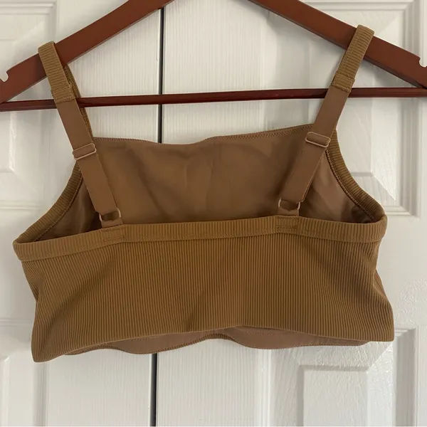 Aerie Offline Medium Brown Ribbed Crop Top Bra Medium Support Stretch Activewear - Image 6