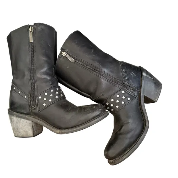 HARLEY DAVIDSON Sz 7 Macie rhinestone Studded Strap Leather Riding Boot Moto - Image 5