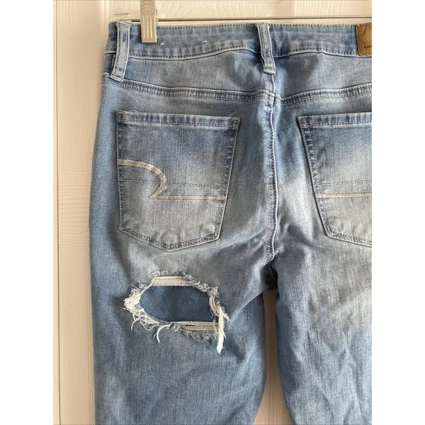 American Eagle Next Level Stretch Skinny Jeans Womens 8 Short Blue Distressed L8 - Image 6