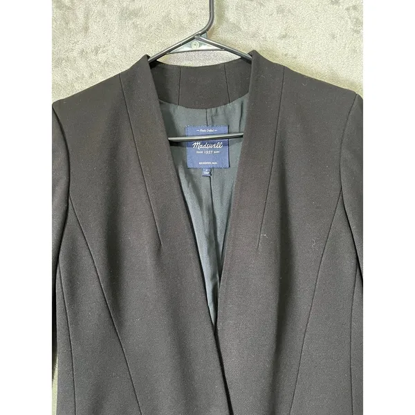 Madewell‎ Lauren Collarless Longline Blazer Jacket Black Minimalist Chic Size 4 - Image 2