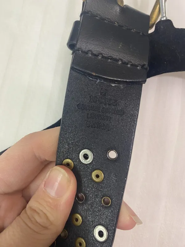Black Genuine Bonded Leather Studded Grommet Belt Brass Tone Buckle Boho Punk - Image 5