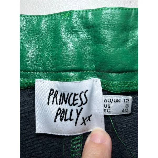 Princess Polly Green Faux Leather Wide Leg Pants 8 Slit Hem‎ Trousers - Image 4