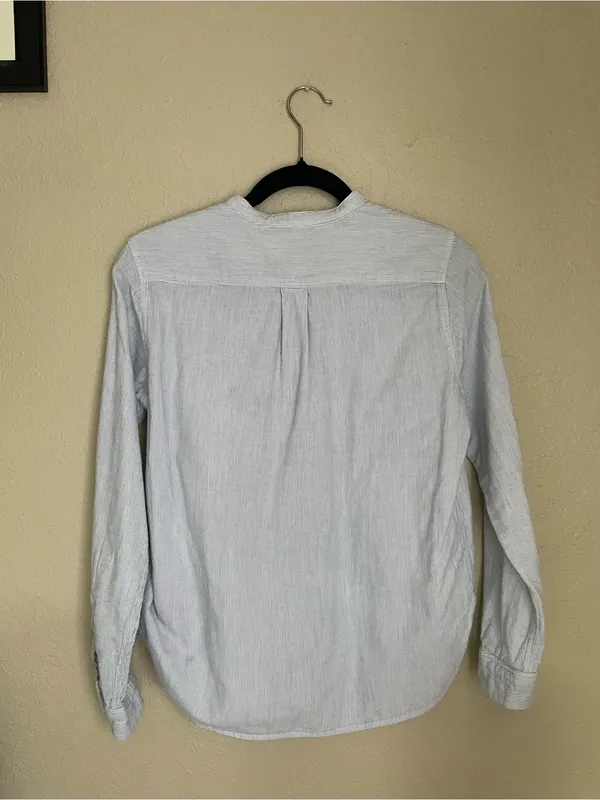 Muji Stand Alone Collar Button Front Long Sleeve Size XS Cotton Micro Stripe - Image 12