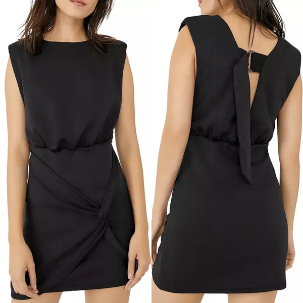 Free People Runaway Knit Mini Dress‎ Sleeveless Draped Black Size XL - Image 2