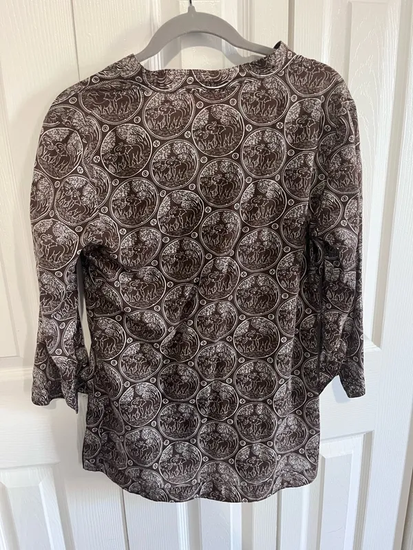 Tory Burch Brown Elephant Printed V-Neck Tunic Top Size 6 - Image 2