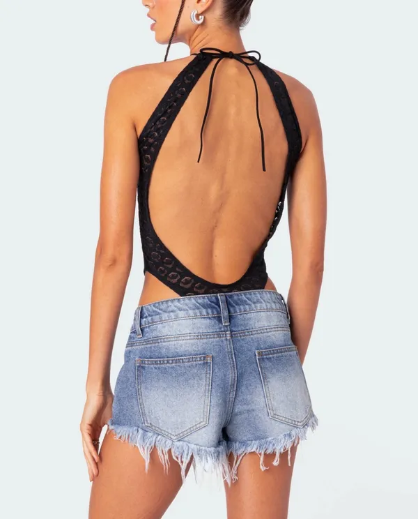 Edikted Medium Wash Jean Shorts - Image 3