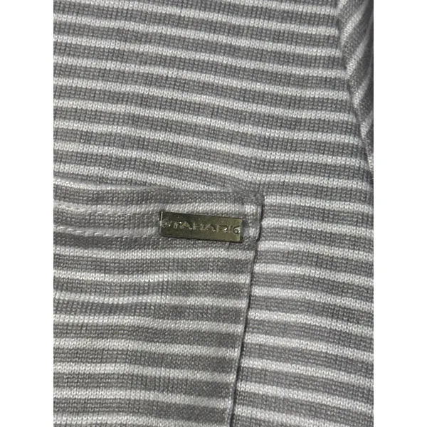 Tahari Womens M Pajama Set Gray White Stripe Button Front Top Pants 2 Piece - Image 5
