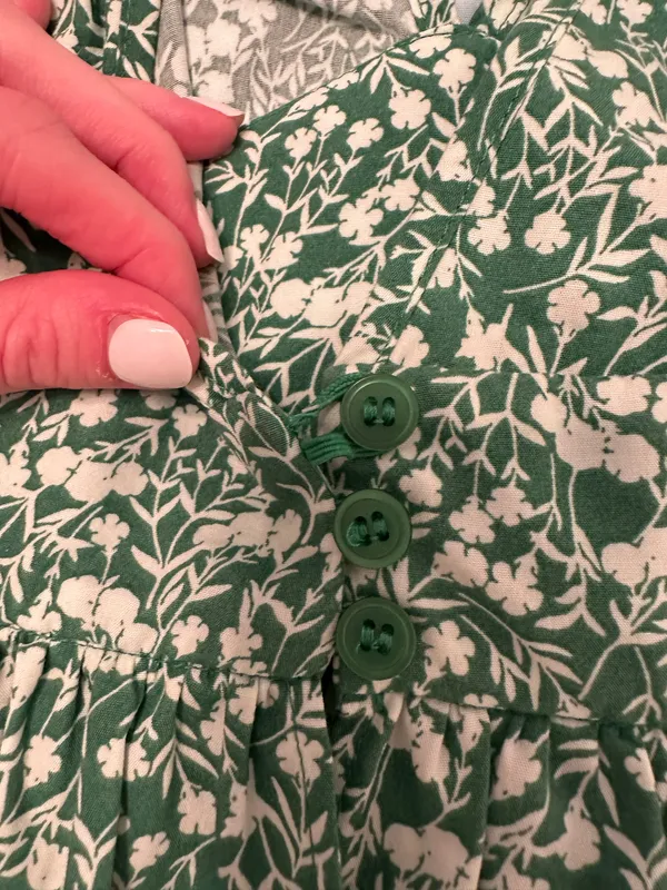 Topshop Green Floral Puff Sleeve V-Neck Blouse - Image 6