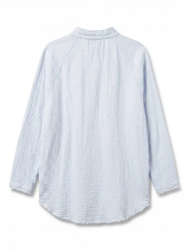 Free People Summer Daydream Button Down Womens M Light Blue Gauze Top - Image 3